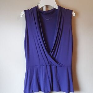 TWEEDS DARK PURPLE SLEEVELESS SEXY FITTED DRAPED PEPLUM TOP SMALL
